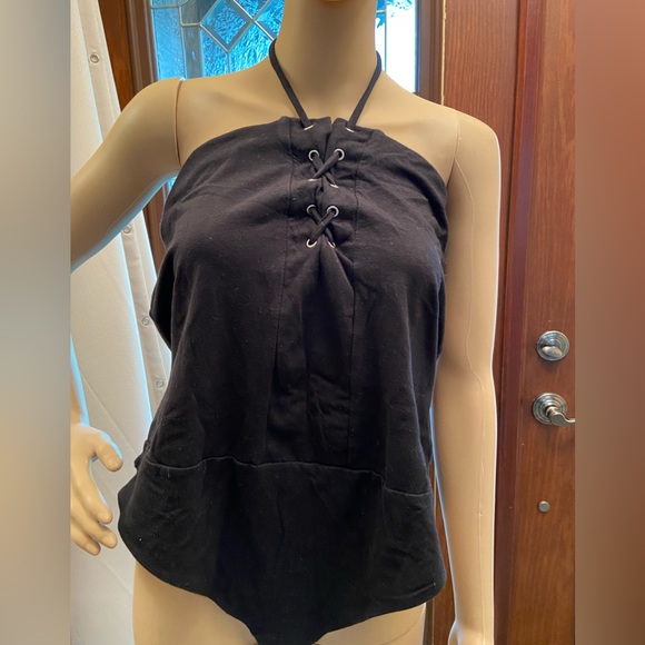 Forever21+ 1 piece black bodysuite 2X with lace tie - Picture 1 of 8